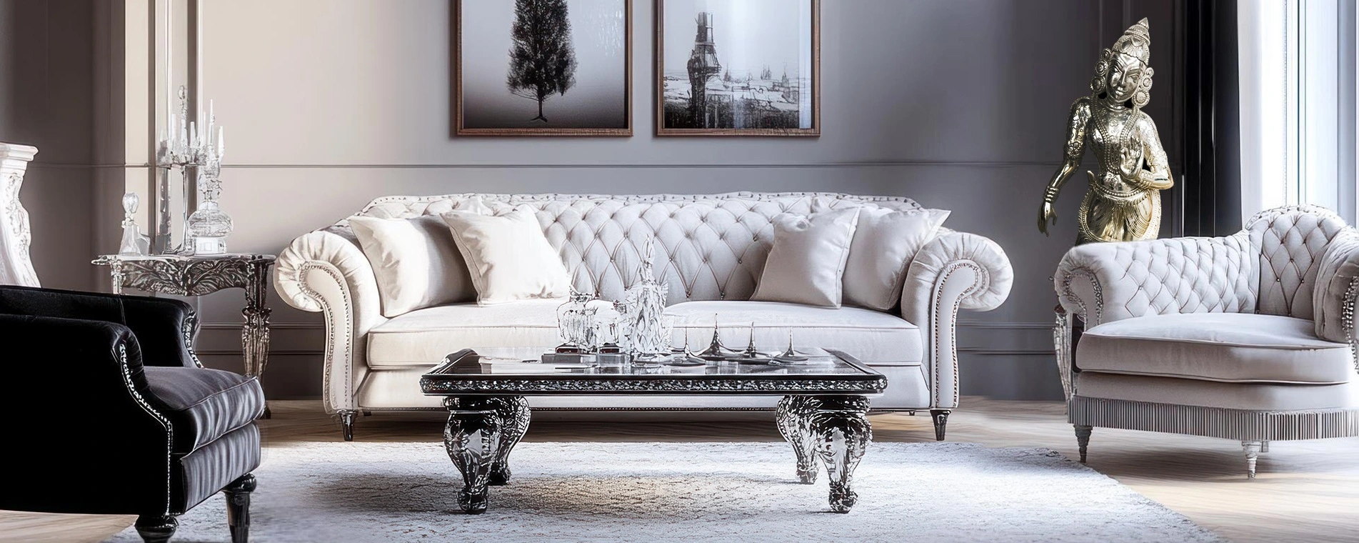 Luxury silver furniture for modern living room décor