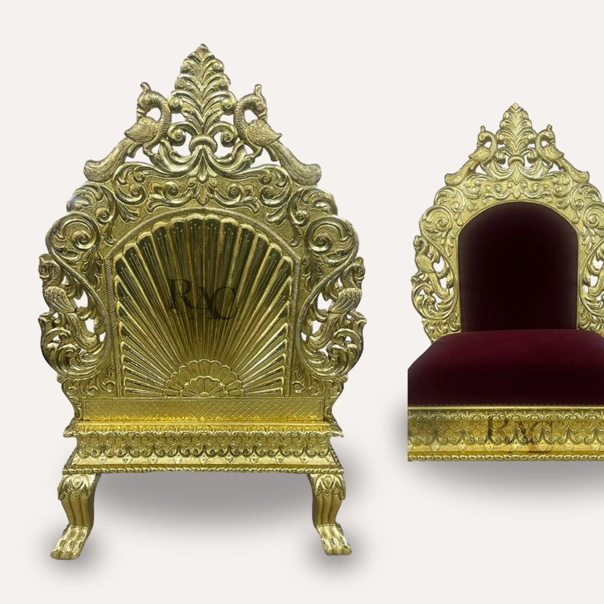 Luxurious gold furniture set with intricate detailing and elegant design.