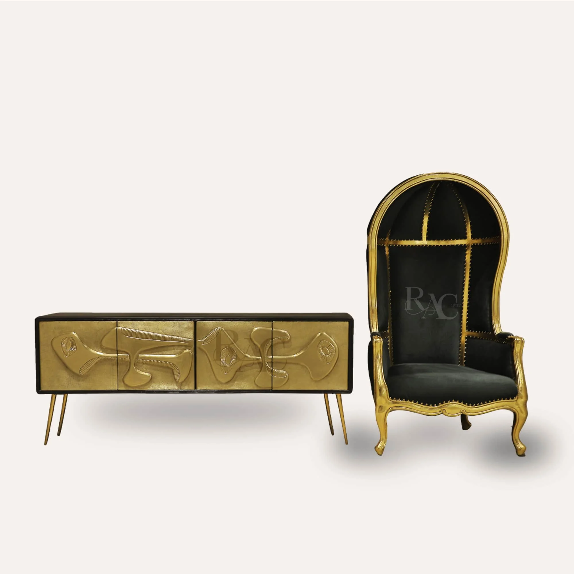 Modern gold-accented furniture for a stylish and sophisticated interior.