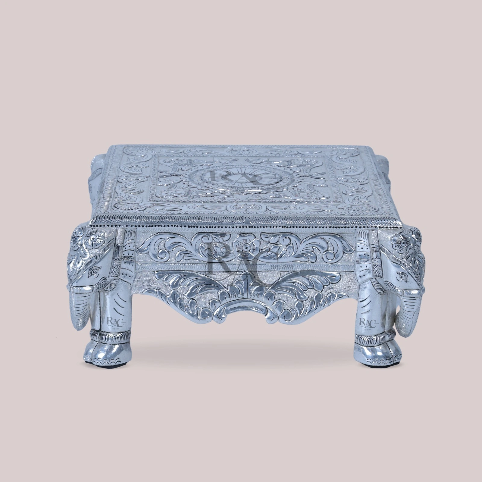 Royal Silver Elephant Chowki Table