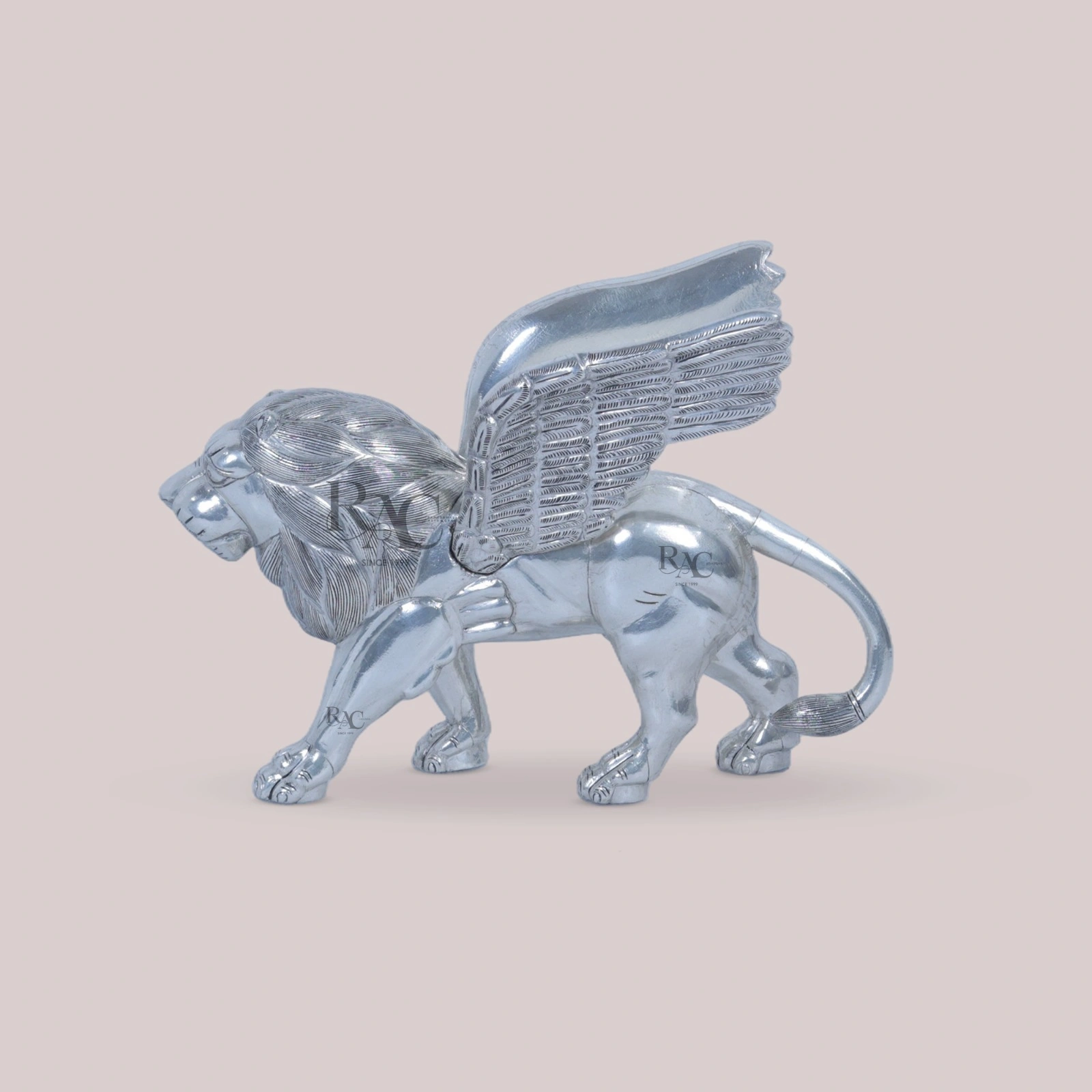 Silver Winged Lion Statue