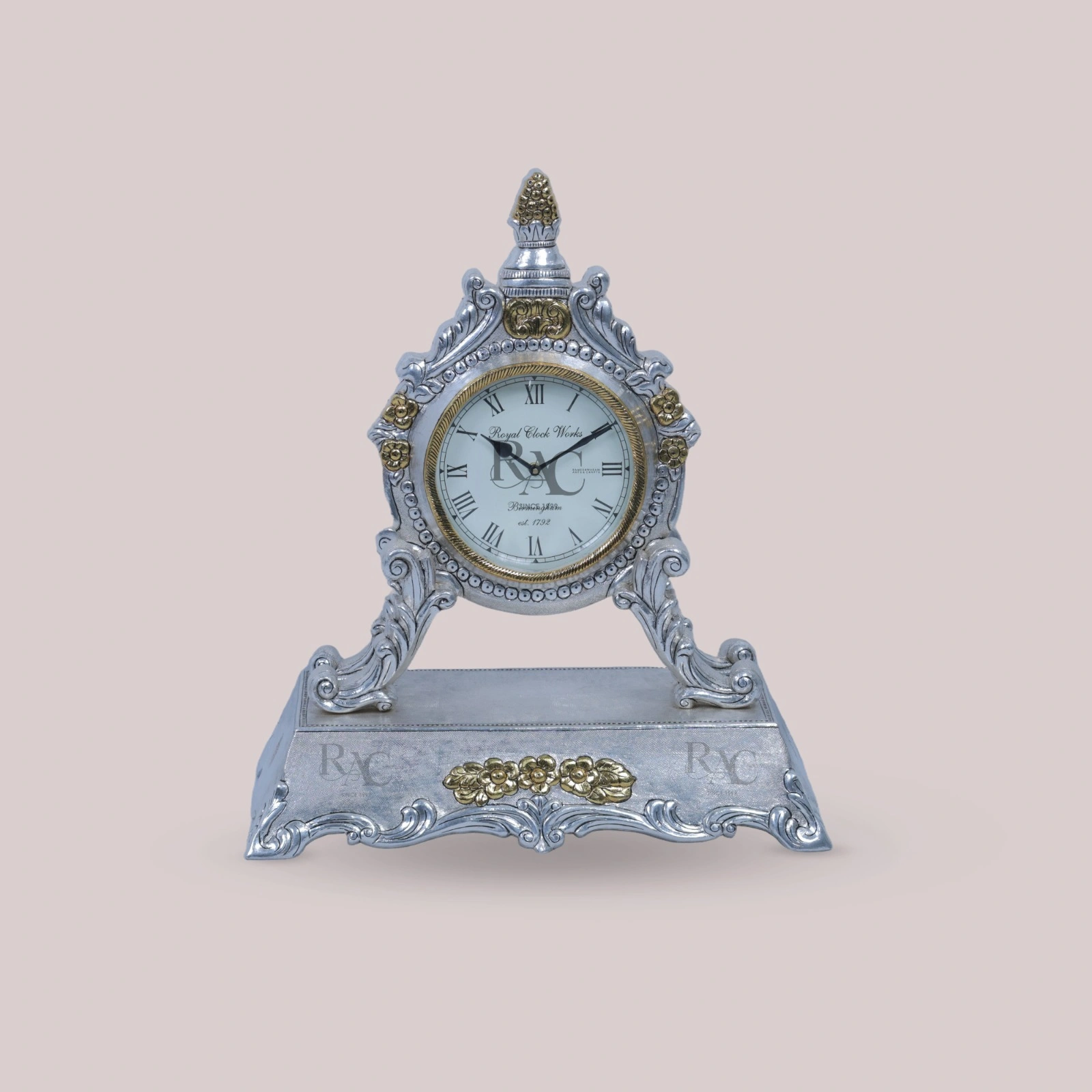 Vintage Silver And Gold Table Clock