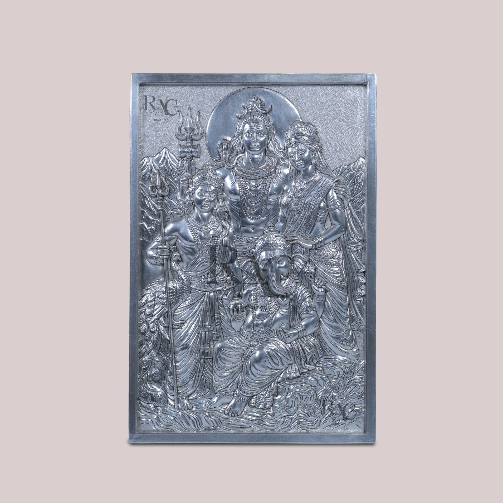 Shiv Parivar Hand Crafted Silver Wall Panel