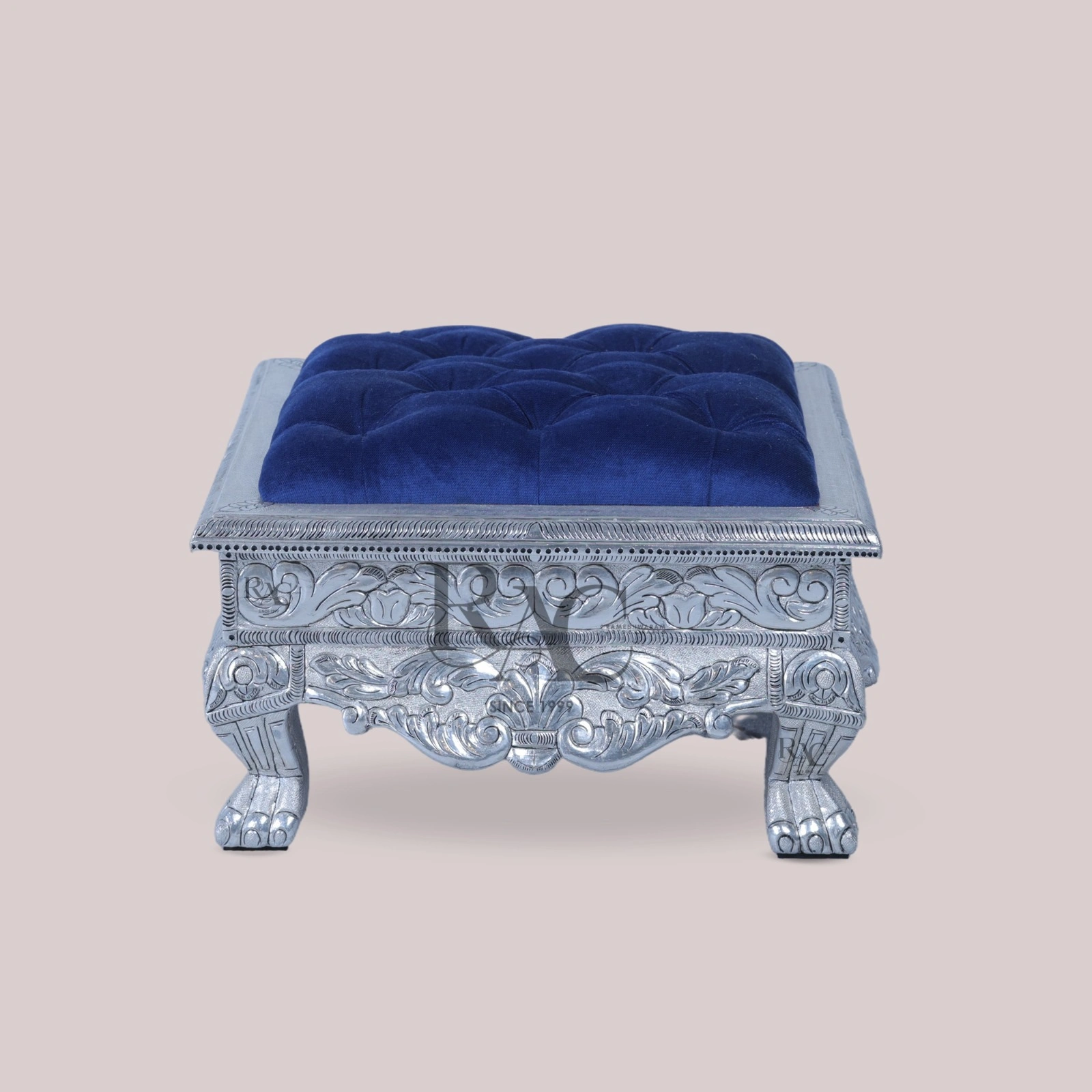 Silver Royal Chowki With Velvet Cushion